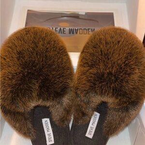 Steve Madden Chestnut Faux Fur Slippers
